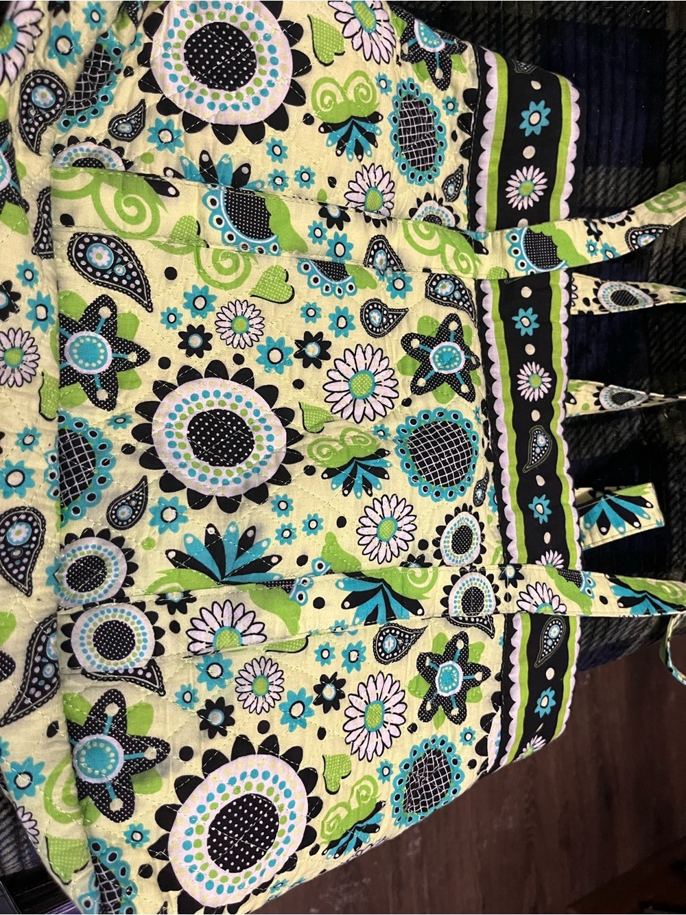 Floral Quilted Tote Bag in Green & Teal - Patterned Carryall